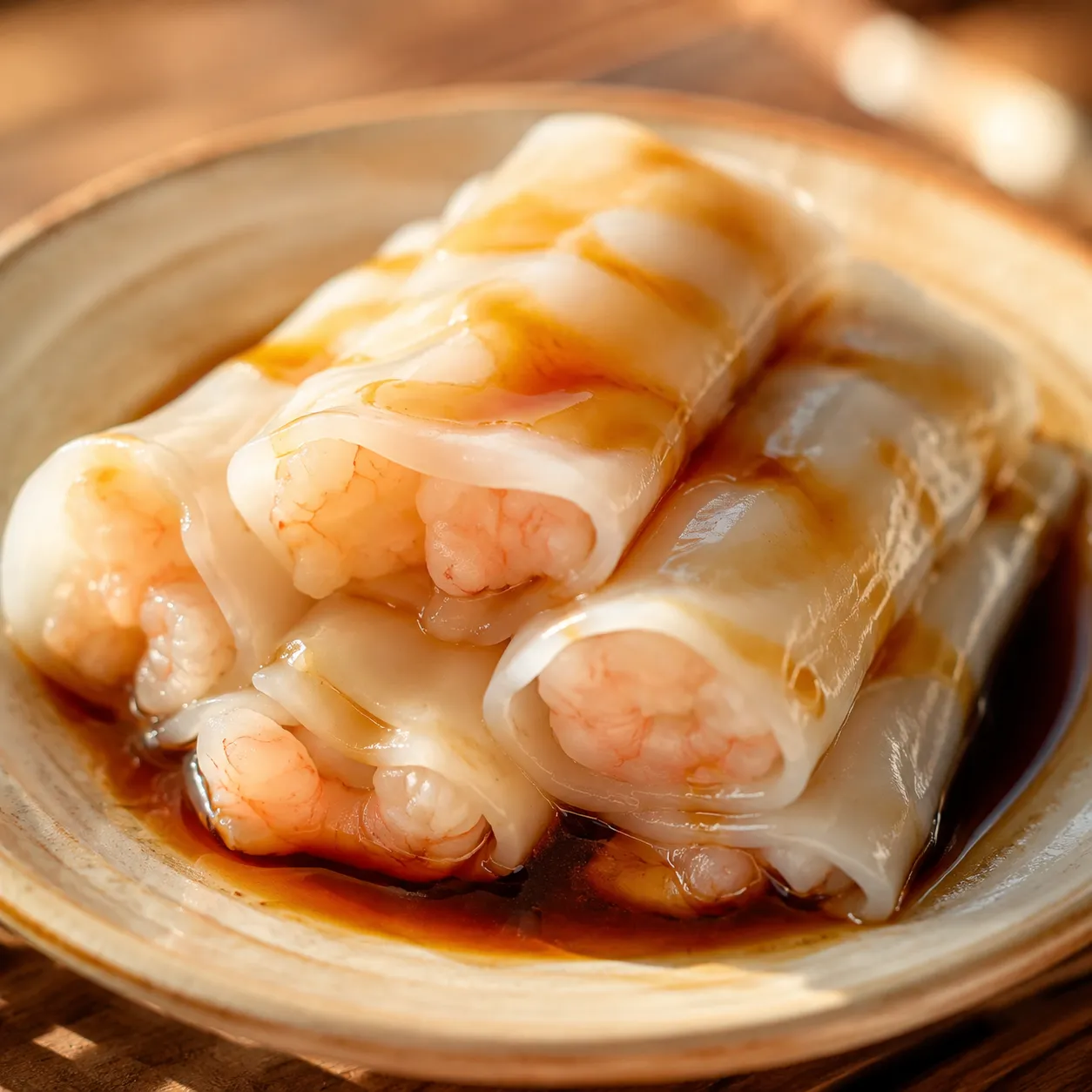 Cheong Fun — Silky, translucent rice noodle rolls steamed fresh, drizzled