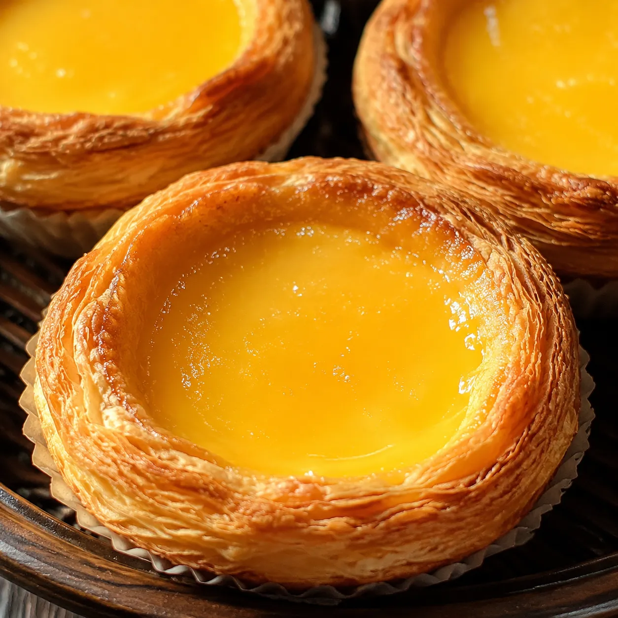 Egg Tart — Flaky, buttery pastry shell filled with smooth, lightly swee
